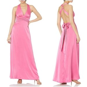 BCBG MaxAzria CERISE DEEP-V PLEATED LONG GOWN